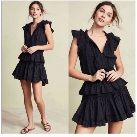 Misa Lilian Black Mini Ruffles Dress XS - Picture 1 of 12